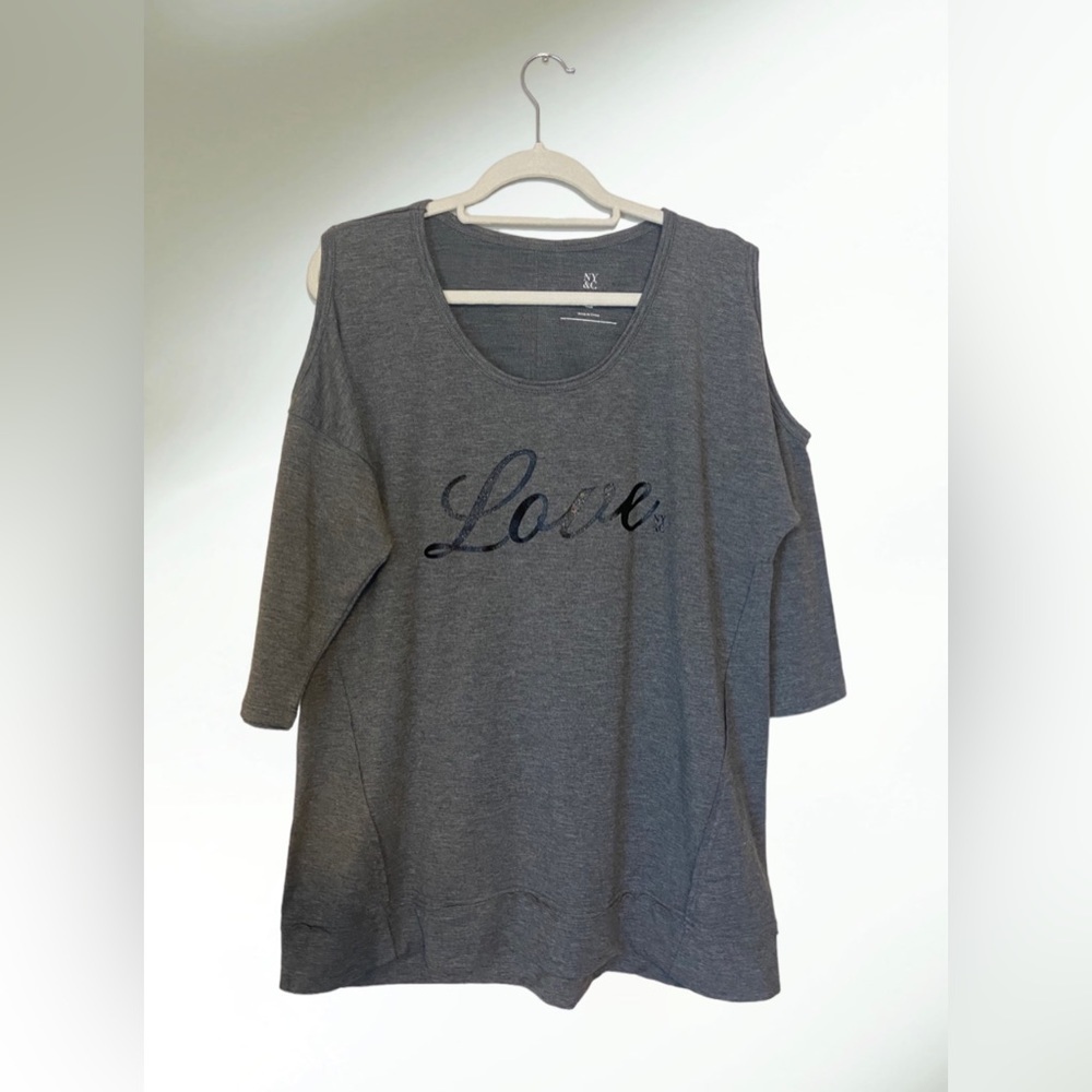 NY&CO Gray LOVE Cold Shoulder Elbow Length Sweater X-Large